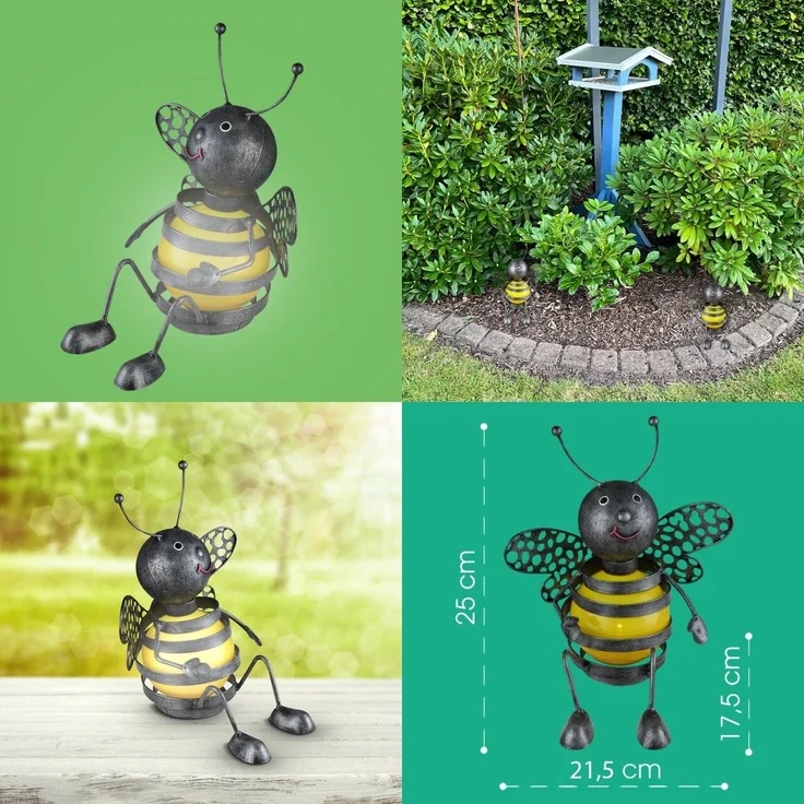LED Solarlampe 2er Set Solarleuchten Gartenleuchte Metall Biene Außen Deko Kugel – Bild 7