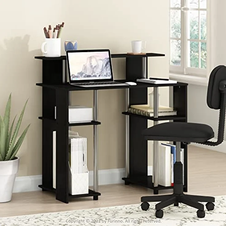 Furinno Jaya Computerschreibtisch im schlichten Design, Americano, Edelstahlrohre – Bild 3