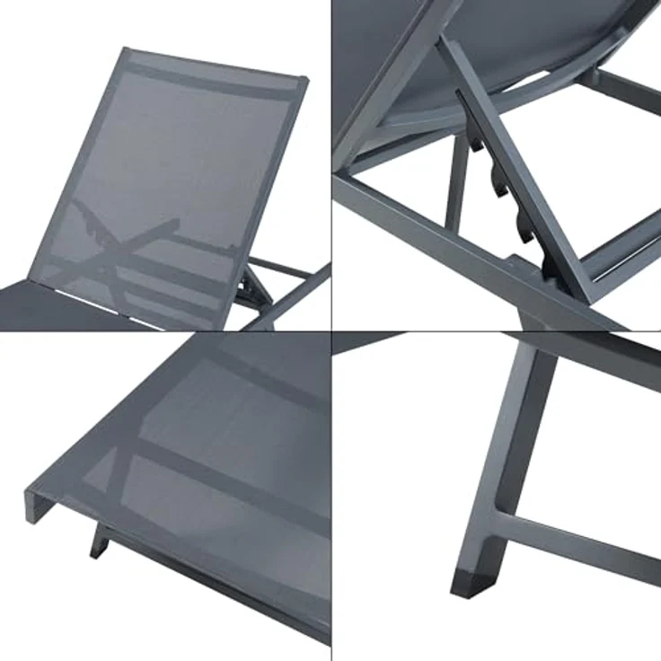 casa.pro Sonnenliege ‘Baragiano’, 5-stufig verstellbar, max. 150 kg, Aluminiumgestell, 197 x 64 x 30 cm, dunkelgrau – Bild 7