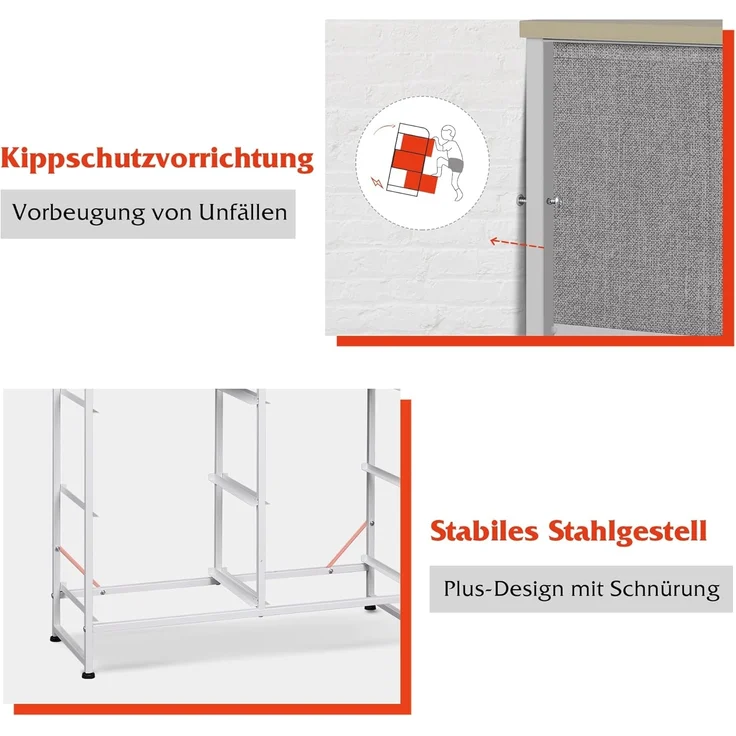 WLIVE Kommode mit 6 Schubladen aus Stoff, Kommodenschrank für Schlafzimmer, Kommode Wohnzimmer, mit Stabiler Stahlrahmen, Holzplatte, Hellgrau – Bild 4