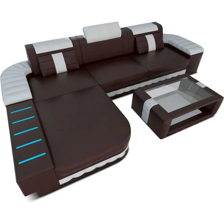 Ecksofa Bellagio L Form - Büffelleder - dunkelbraun-weiß - Links