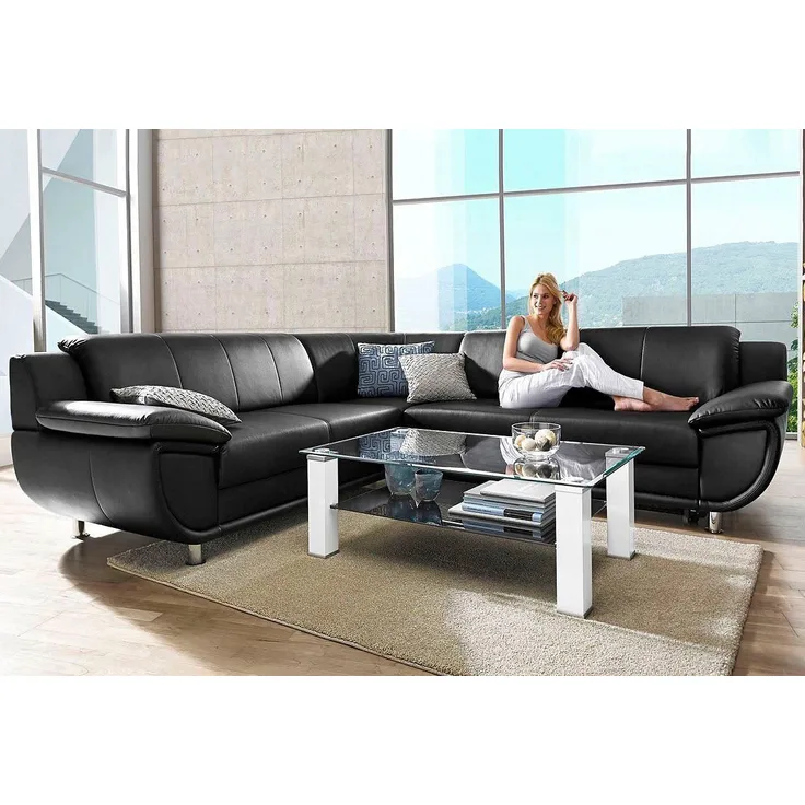TRENDMANUFAKTUR Ecksofa Rondo wahlweise mit Schlaffunktion, 267x247 cm (BxT), breite Armlehnen, L-Form, wahlweise mit Federkern bestellbar, Füße chromfarben