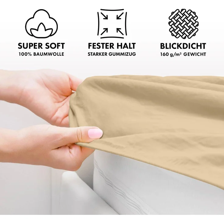 Jacobson Spannbettlaken aus 100% Baumwolle, Jersey Bettlaken 160 g/m², Spannbetttuch mit Gummizug, OEKO-TEX®, pflegeleicht, viele Farben – Bild 3