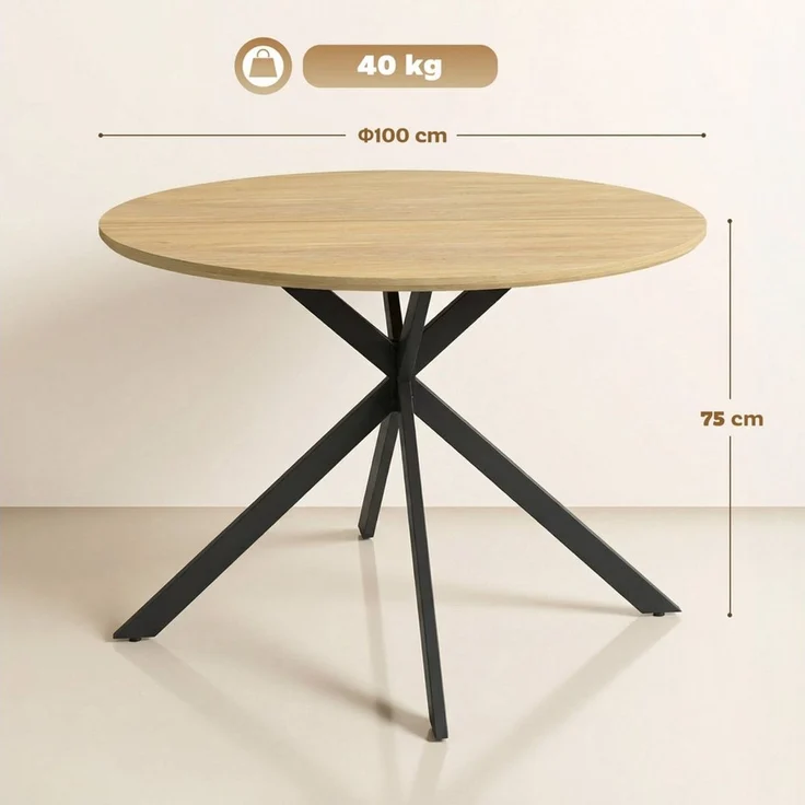 HOMCOM Esstisch Küchentisch im Industriestil mit Stahlbeinen für 4 Personen (für Esszimmer, Küche, Wohnzimmer, 1-St, rund, 100 x 100 x 75 cm), Eiche – Bild 3