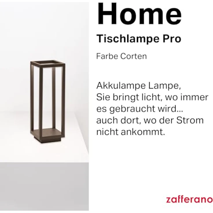 Zafferano 'Home Pro' Tischlampe, wiederaufladbar & kabellos, mit Touch-Control, Dimmer, 3000 K, für Innen- & Außenbereich, Höhe 29,4 cm, Farbe Corten – Bild 4