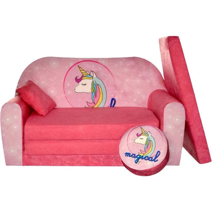 FORTISLINE Kindersitzgruppe Kindersofa Kindercouch Aufklappen Bettfunktion + Hocker W319