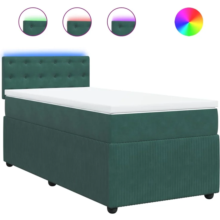 vidaXL Boxspringbett mit Matratze und LED-Beleuchtung, Samt dunkelgrün, 80x200 cm – Bild 2