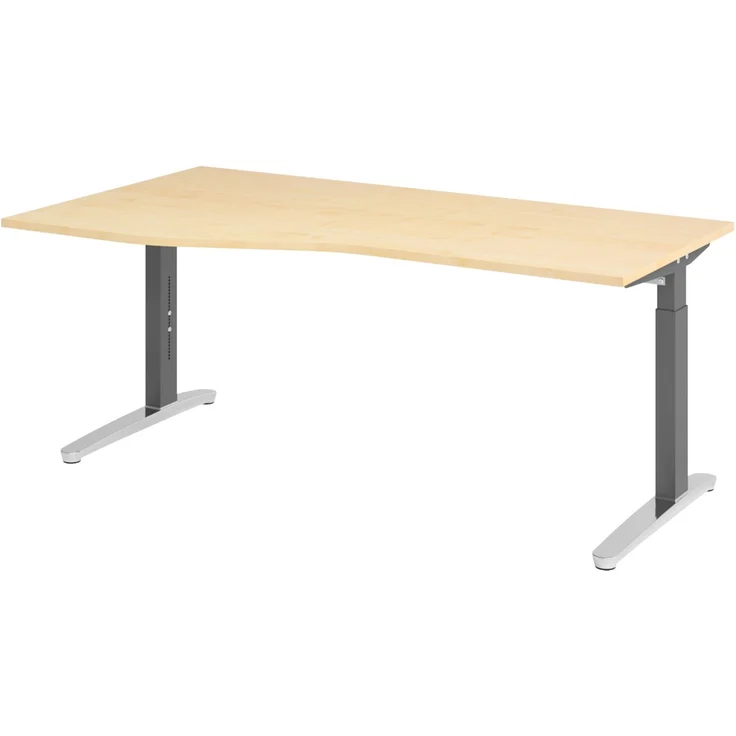 bümö Schreibtisch höhenverstellbar 180x100 cm in Ahorn, Metallgestell in graphit/alu - Bürotisch groß, höhenverstellbarer Büroschreibtisch, Computertisch & PC Tisch Büro, X18-3-GC – Bild 1