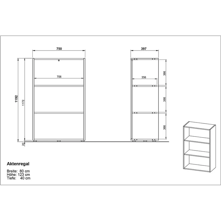Aktenregal vito Podium, Holzwerkstoff, Schwarz, Holzfarben, 75 x 120 x 40 cm – Bild 6