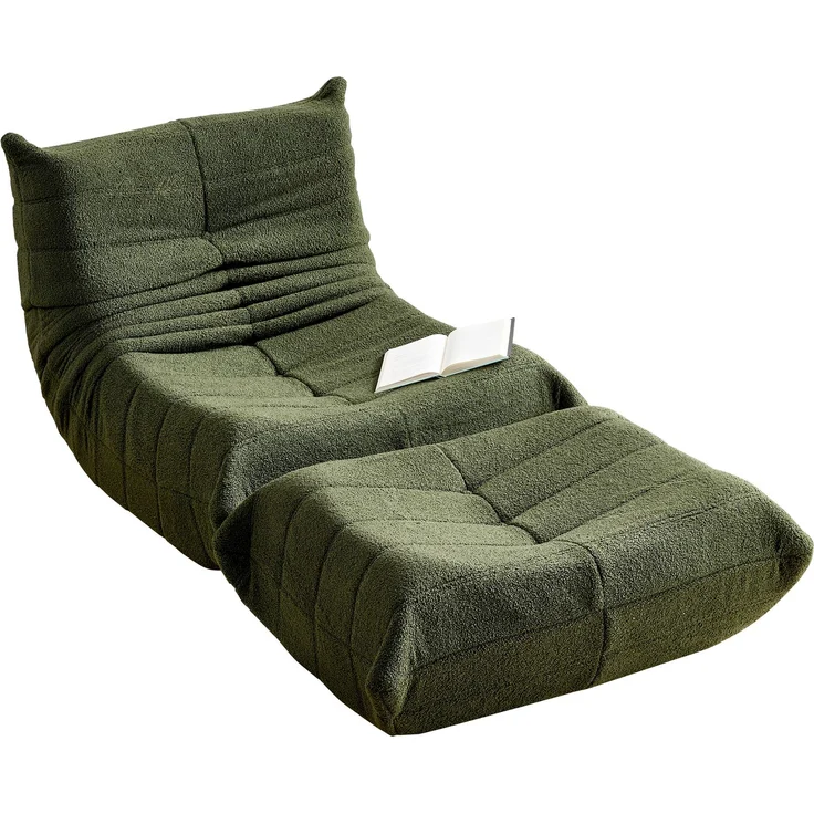 2-teiliges Loungesofa-Set 112x189x82 cm, Grün, Teddy-Vlies, ergonomisch, leicht, 110 kg Belastbarkeit – Bild 9
