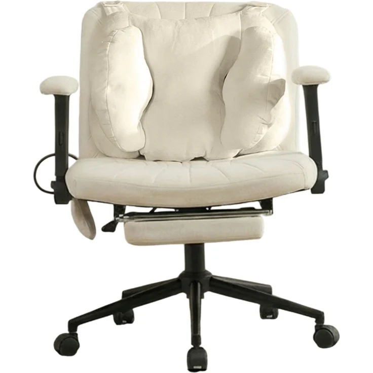 Drehstuhl aus Stoff, mit verstellbarer Lendenstütze und Rollen, 80x55x86 cm, Beige – Bild 4