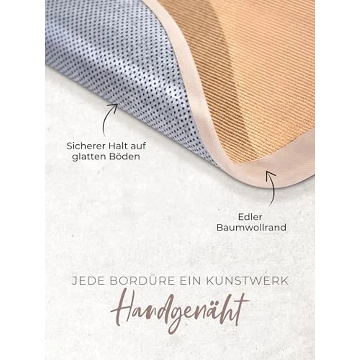 carpetfine Sisalteppich Sisal, rund, Höhe: 5 mm, mit farbiger Bordüre, Anti-Rutsch Rückseite – Bild 5