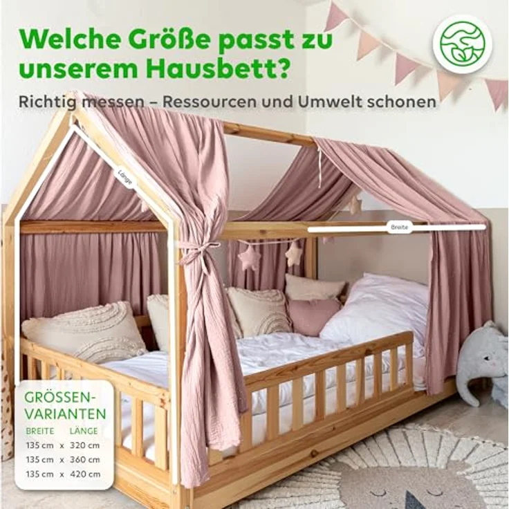 lilimaus Betthimmel Musselin Hausbett Himmel für Kinderzimmer mit Gold Applikation, Musselin Betthimmel aus Baumwolle für Kinderzimmer-Deko – Bild 5