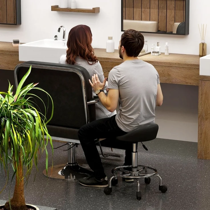 Rollhocker höhenverstellbar mit Rückenlehne Drehhocker 59-75 cm Arbeitshocker 360° drehbar Hocker Bürohocker für Büro Salon Massage Spa Schwarz--Schwarz--43x43x75cm--YOUDENOVA – Bild 7