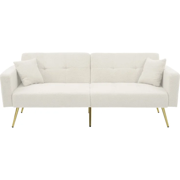 ZUBALIYA Schlafsofa 64x72 cm, mit Stauraum, mit Samtbezug, mit Schaumstoffpolsterung, aus Stoff: Sherpa, Weiß