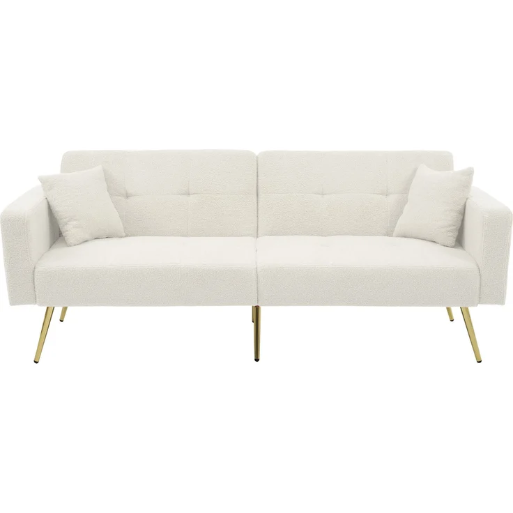 ZUBALIYA Schlafsofa 64x72 cm, mit Stauraum, mit Samtbezug, mit Schaumstoffpolsterung, aus Stoff: Sherpa, Weiß – Bild 1