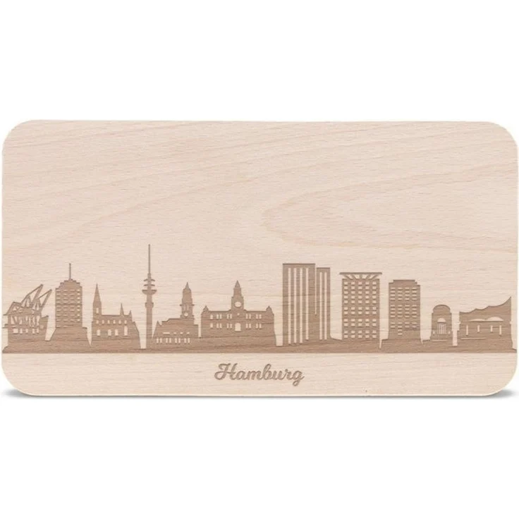 GRAVURZEILE Schneidebrett Frühstücksbrettchen mit Gravur - Skyline Hamburg, Buchenholz, (Kein Set), Geschenk für Hamburg Stadtverliebte & Fans - ideal auch als Souvenir – Bild 2