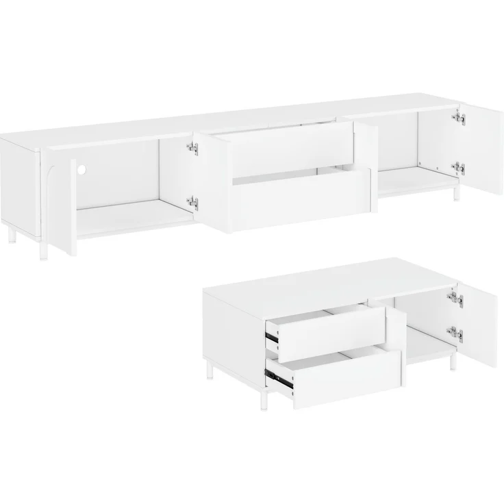 DESVIAE TV-Schrank-Set 2-tlg. Weiß aus MDF/Spanplatte – 180x48x40 cm – Schubladen, Stahltrohrfüße – Bild 8