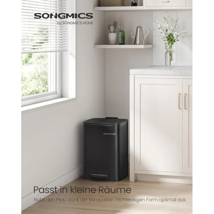 Songmics Mülleimer Küche, 20 Liter Abfalleimer, Tretmülleimer, Stahl, mit Inneneimer, Softclose, Offenhaltefunktion, tintenschwarz LTBDE592B02 – Bild 4
