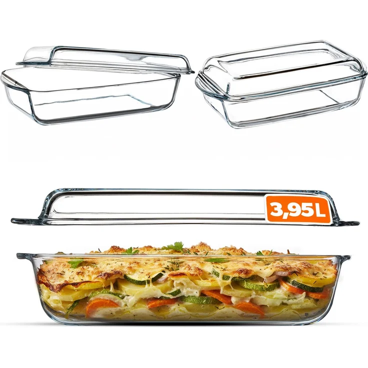 KADAX Hitzebeständige Form mit Deckel 3,95L zum Backen, Backen, rechteckig – Bild 1