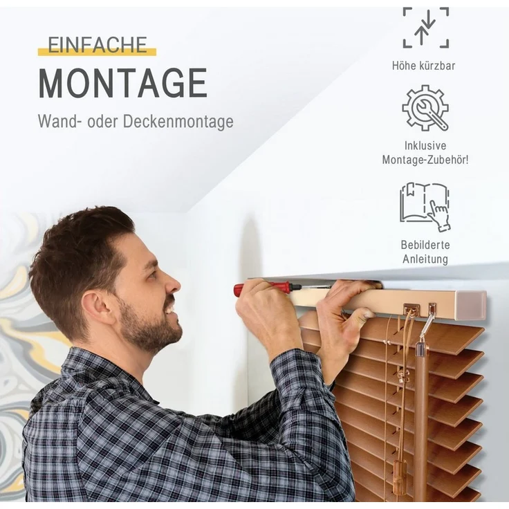 Sol Royal Jalousie Holzjalousie SolDecor JH3 Jalousie aus Holz in, 70x130cm, Eichenoptik, Tür- und Fensterjalousie Holz Blickschutz 3,5 cm breite Lamellen – Bild 4