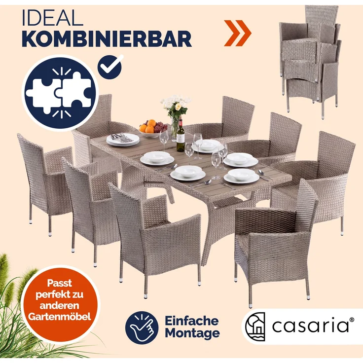 CASARIA® Gartenstühle Polyrattan 3er Set Creme – Bild 6