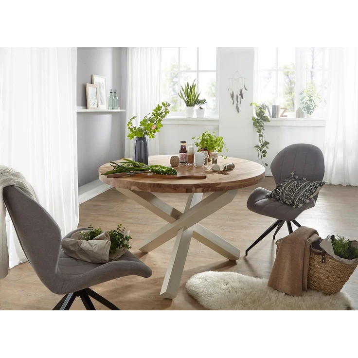 Esszimmertisch BOHA rund 120cm Akazie Massivholz Landhausstil braun 4 Personen – Bild 6