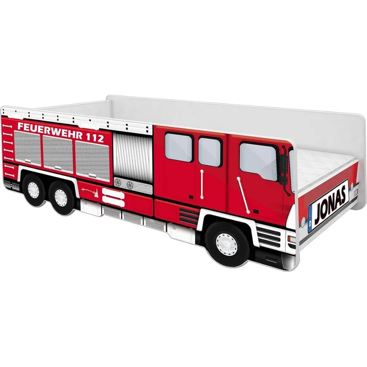 ACMA Kinderbett Auto-Bett Feuerwehr mit Rausfallschutz, Lattenrost und Matratze (160x80 + Name) – Bild 1