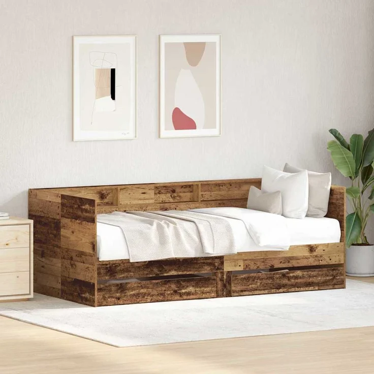 vidaXL Tagesbett mit Schubladen Altholz 90 x 190 cm Holzwerkstoff 3334002 – Bild 1