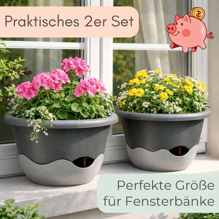 GarPet Blumentopf 2er Set Blumentopf Hängeampel Blumenampel inkl. Kette 30 cm anthrazit – Bild 8