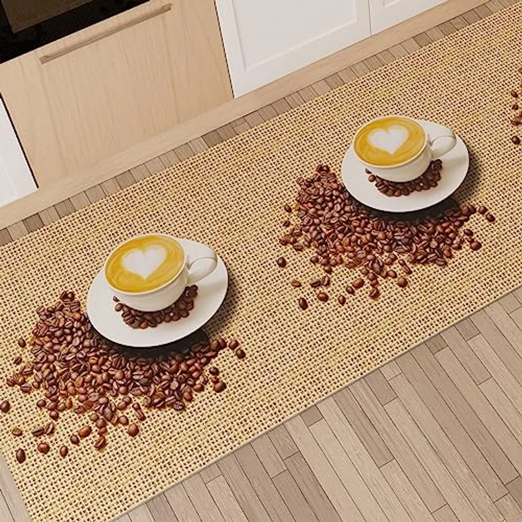 PETTI Artigiani Italiani - Teppich für Küche, rutschfest und waschbar, 52x480 cm, Design Kaffee 2 100% Made in Italy – Bild 1