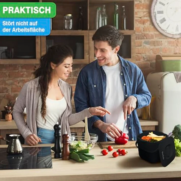YourCasa Biomülleimer Küche - 4L Komposteimer für alltäglichen Biomüll Behälter - Spülmaschinenfest - Geruchsdicht - Sieb - Bio Mülleimer klein mit Deckel Eimer Bioabfallbehälter Biotonne (4L Schwarz) – Bild 3