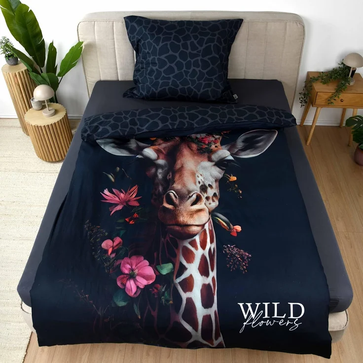Bettwäsche Wild Flowers Giraffe Animalprint 100% Baumwolle 135x200 – Bild 3