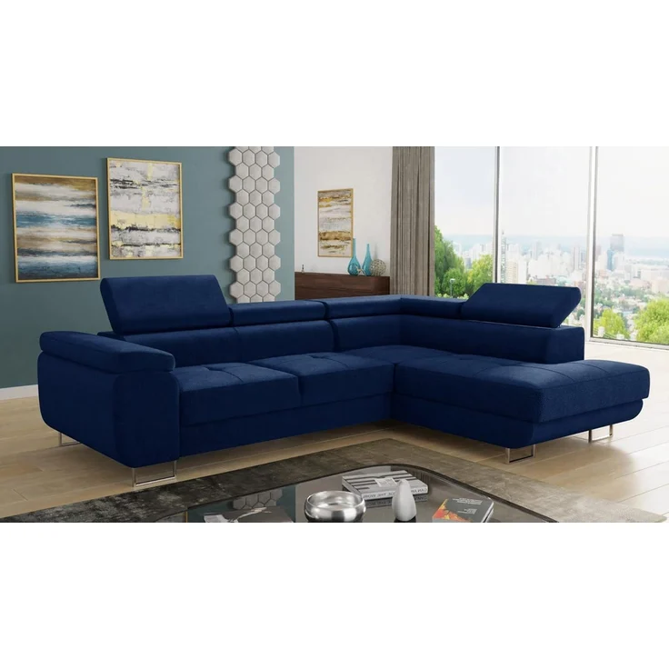 Ecksofa Caris mit Schlaffunktion, Bettkasten und einstellbare Kopfstützen (Dunkelblau (Kronos 09), Ecksofa Rechts) – Bild 2
