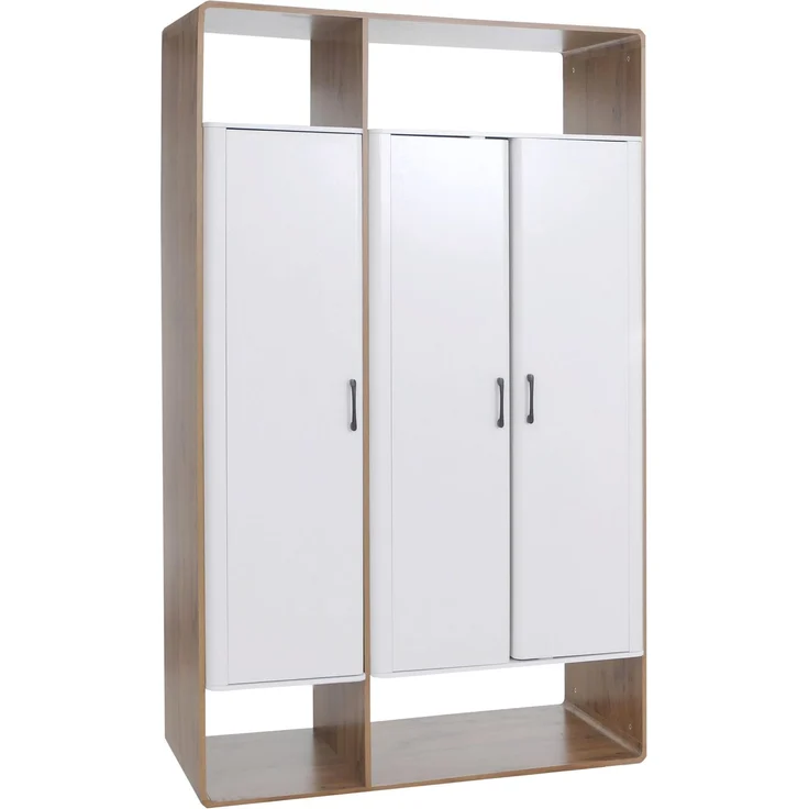 Schrank HWC-P43, Garderobenschrank Kleiderschrank Highboard 3 Türen MDF 200x120x55cm ~ Wotan-Eiche-Optik, weiß – Bild 8