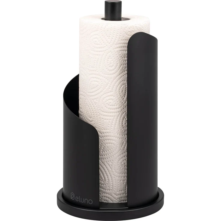 eluno Küchenrollenhalter bis 28 cm oder 3 Toilettenpapierrollen aus Edelstahl und Metall, schwarz, ca. Ø 15,5 x 31 cm – Bild 1