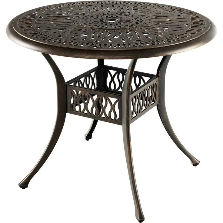 COSTWAY Bistrotisch Gartentisch, rund, φ90 cm, mit Schirmloch, aus Alu