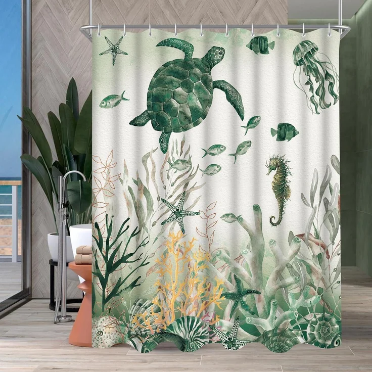 Duschvorhang 240x200cm Meeresschildkröte Antischimmel Textil Ösen Badewanne – Bild 8