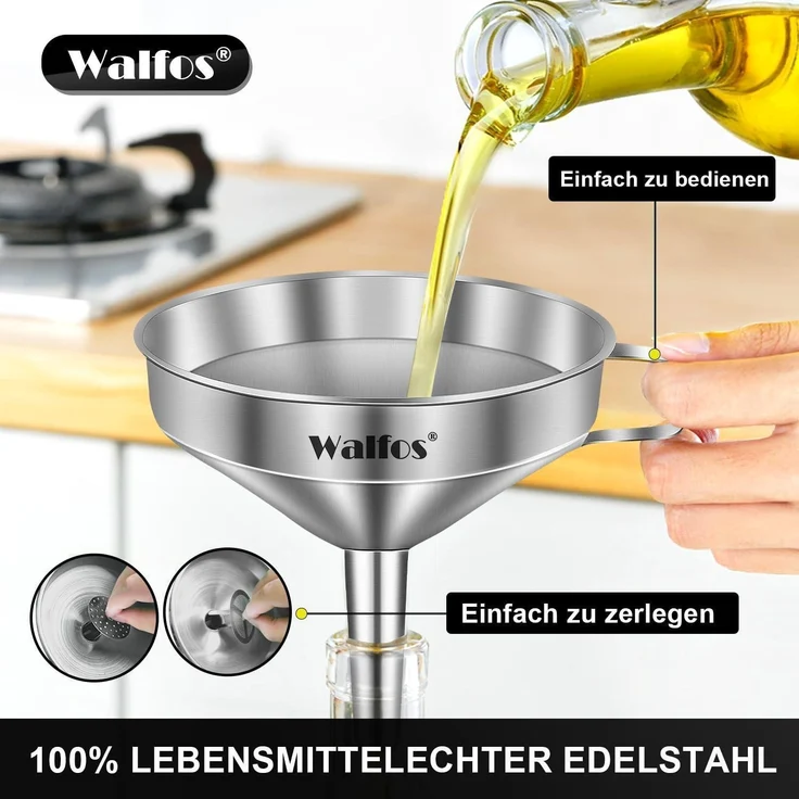 Walfos Trichter Edelstahl 200 Mesh Filter Jam Straining 2 abnehmbaren Sieben – Bild 3
