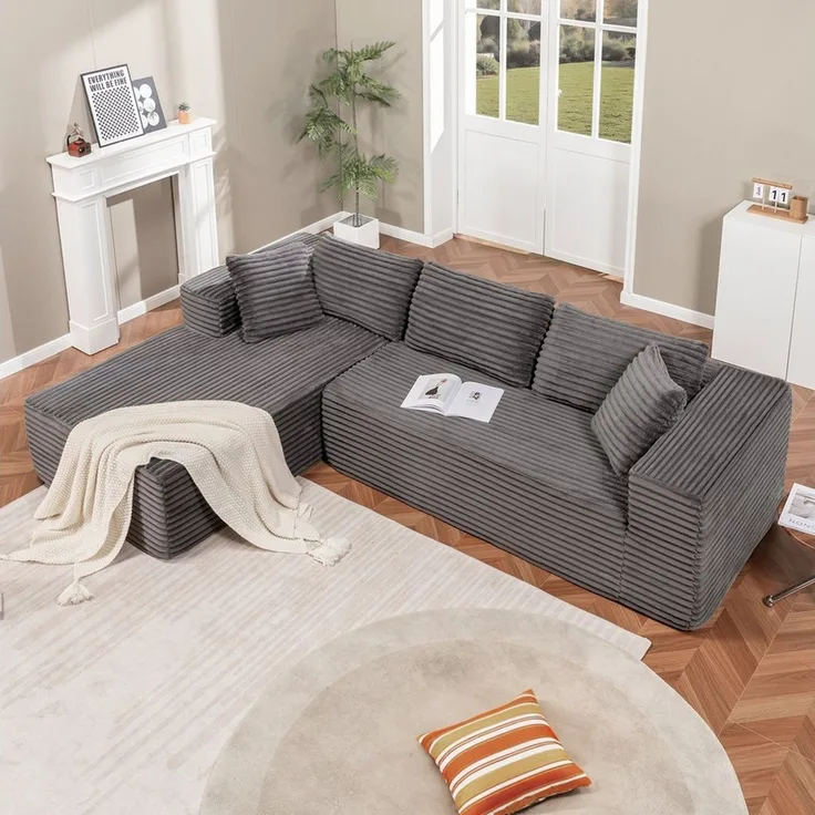 COMHOMA Sofa Big-Sofa, L-förmige Sofa, Couch Ecksofa, Chaiselongue Schlafsofa, mit tiefer Sitzfläche und breiten Armlehnen, Cordstoff