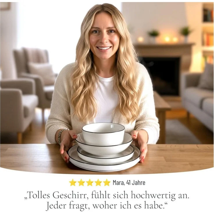 PURE LIVING INTERIOR DESIGN Geschirr-Set Scandi aus Porzellan, 24-tlg, für 6 Personen, Weiß - Schwarzer Rand (24-tlg), 6 Personen, Porzellan – Bild 3