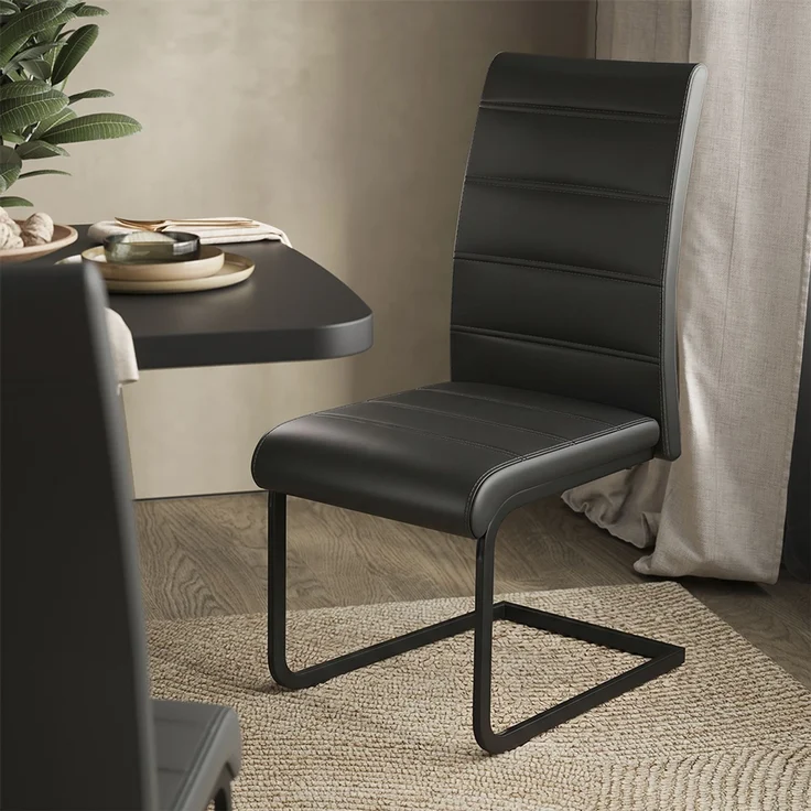 Esstisch-Set Fenaro Schwarz/Weiß 120 x 80 cm mit 4 Esszimmerstühlen, Schwarz Vicco – Bild 4