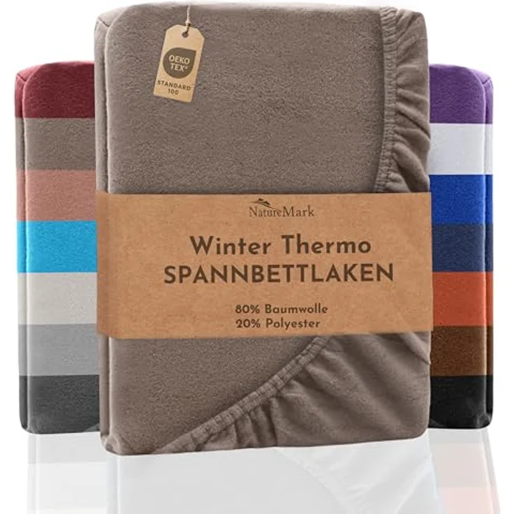 NatureMark Spannbettlaken Winter Thermo Fleece Spannbettlaken, 80% Baumwolle und 20% Polyester, Gummizug: rundum, (1 Stück), 140 x 200 cm bis 160 x 200 cm - Sand – Bild 2