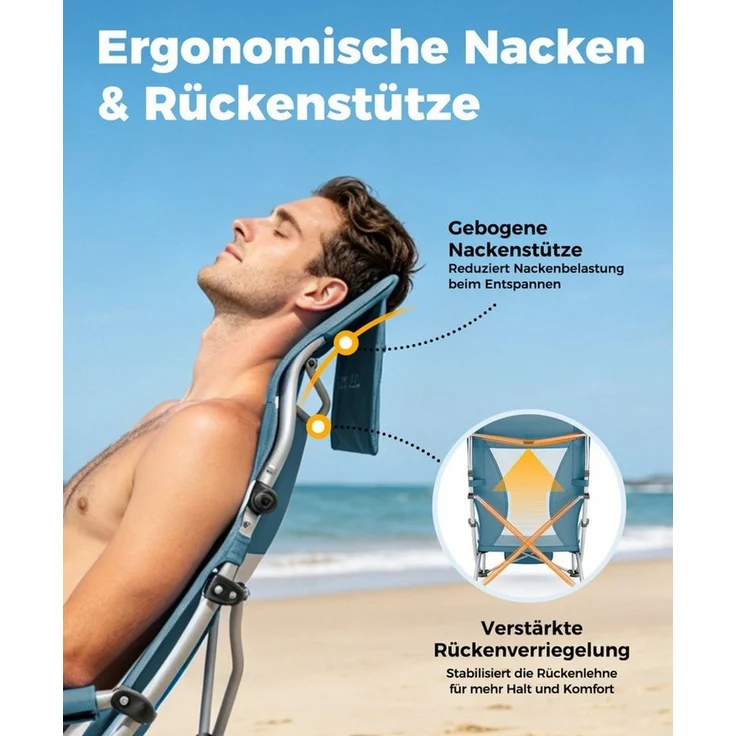 HOMECALL Klappstuhl Strandliegestuhl Klappbar leicht niedriger Strandstuhl Campingstuhl (2 St), Bequeme Rückenlehne, Gepolsterte Armlehnen, bis 180 kg – Bild 4