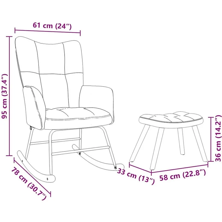 vidaXL Schaukelstuhl mit Fußhocker Braun Stoff 4016804 – Bild 10