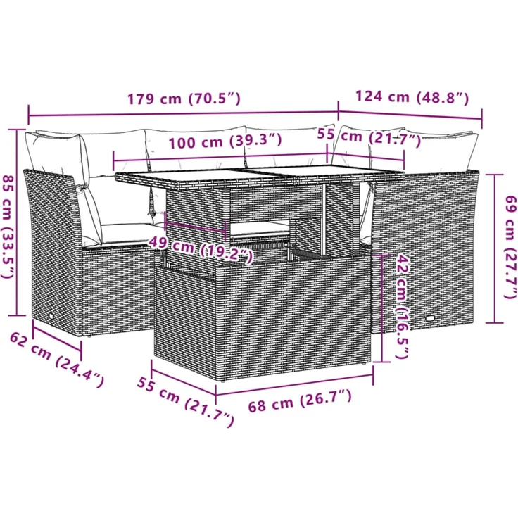 vidaXL 5-tlg. Garten-Sofagarnitur mit Kissen Schwarz Poly Rattan 3266556 – Bild 9