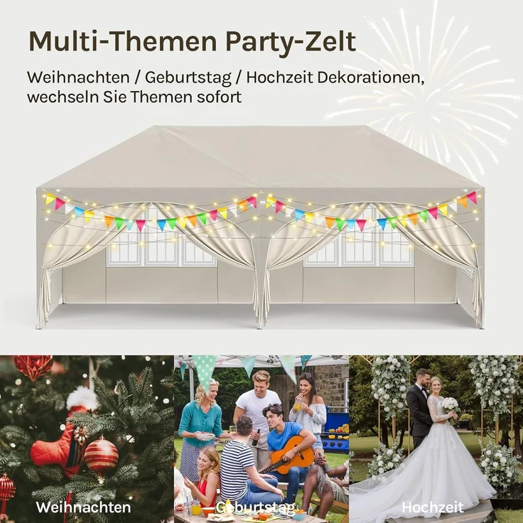 WOLTU Pavillon, Faltpavillon 3x6 m, mit 6 Seitenwänden, Partyzelt wasserabweisend UV-Schutz 50+, höhenverstellbarer Gartenpavillon, mit Tragetasche, für Outdoor Garten Camping Beige – Bild 6