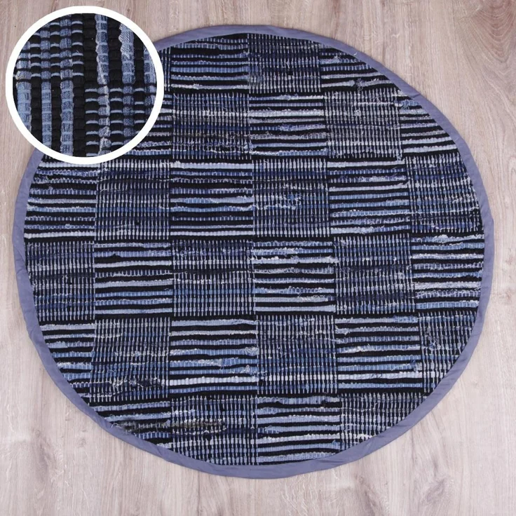 Teppich Läufer Matte Unterlage Vorleger Fußabtreter, breite Auswahl an modernen Fleckerl- und Baumwollteppichen (150cm Ø / Jaens Check) – Bild 3