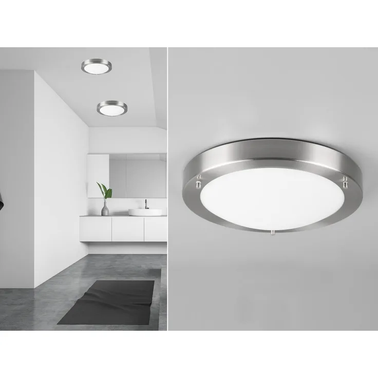LED Bad Deckenleuchten in Silber mit Glas Opal Weiß Badlampen, Ø 31,5cm