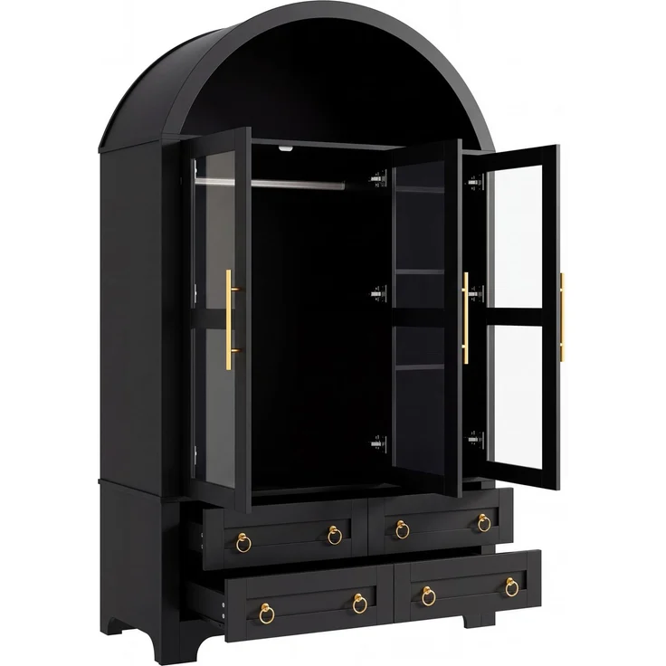 Kleiderschrank 110x50x186 cm mit 3 Glastüren, 4 Schubladen und App-steuerbarer LED-Beleuchtung – Schwarz – Bild 7